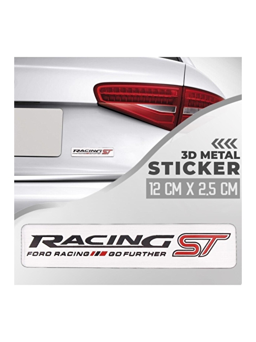 Racing St Gümüş Renk Paslanmaz Metal Arma Sticker Yapışkanlı