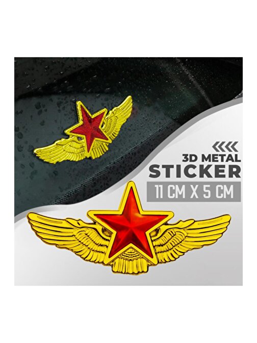 Metal Yıldız Altın Renk Paslanmaz Metal Arma Sticker Yapışkanlı 11 Cm X 5 Cm