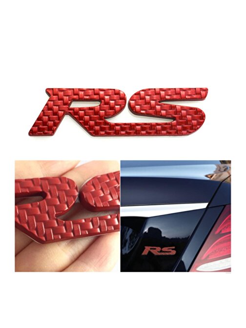 Rs Kırmızı Karbon Krom Kaplama Renkli Paslanmaz Metal Arma Amblem Vernikli Sticker Yapışkanlı