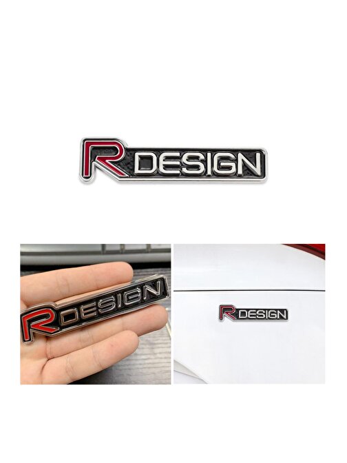 R Design Kırmızı Siyah Beyaz Krom Kaplama Paslanmaz Metal Arma Amblem Sticker Yapışkanlı