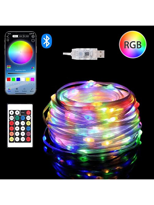 Mashotrend Usb Fonksiyonlu Uygulamalı 5 Metre Rgb Yılbaşı Ledi Magic Led Kumandalı Led Çam Ağacı Ledi