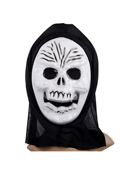 Parti Aksesuar Plastik Kafatası Maskesi - Kapişonlu İskelet Maskesi 27 x 20 cm