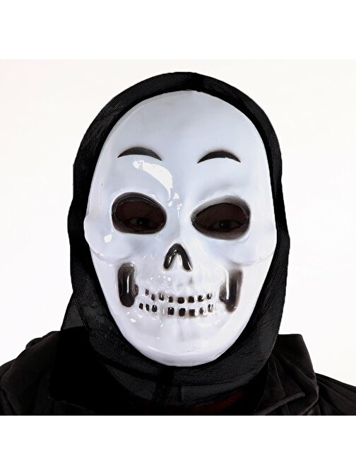 Parti Aksesuar Plastik Kuru Kafa Maskesi - Kapişonlu İskelet Maskesi 27 x 20 cm