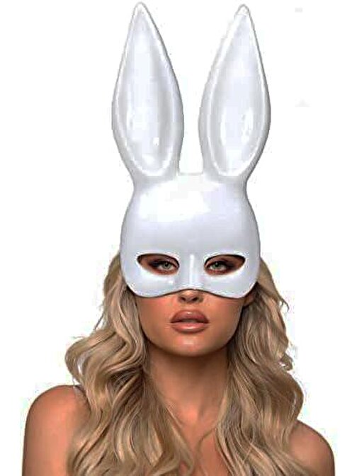 Beyaz Renk Ekstra Lüks Uzun Kulaklı Tavşan Maskesi 35 x 16 cm