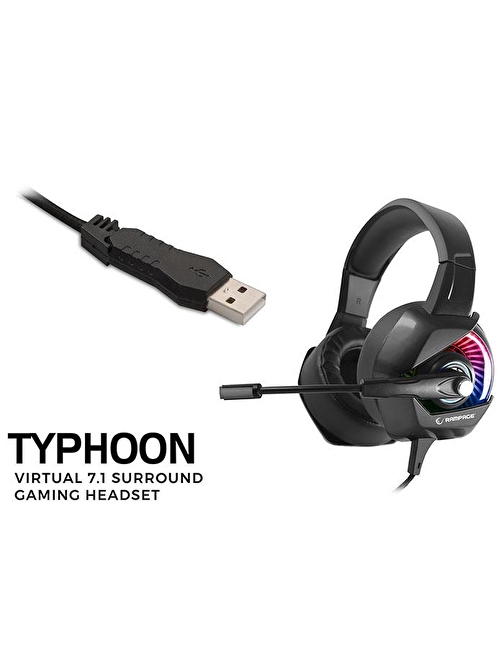 Rampage Rm-K66 Typhoon Siyah Usb 7,1 Version Rgb Ledli Gaming Oyuncu Mikrofonlu Kulaklık