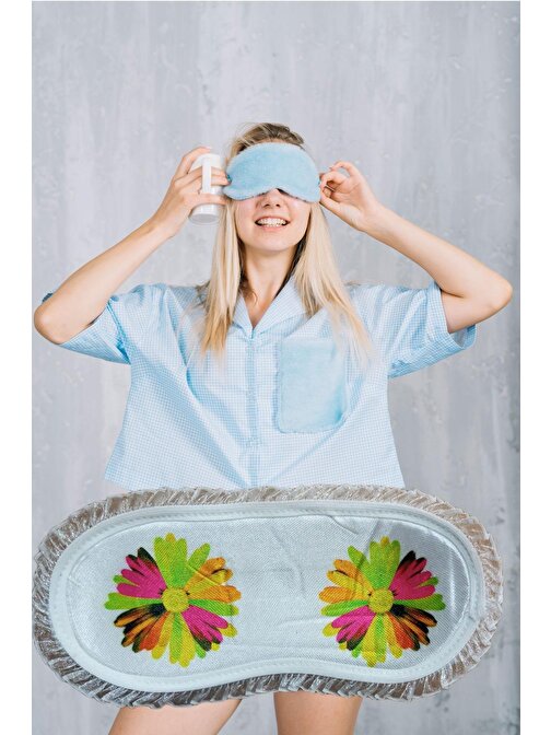 Pembecin Uyku Göz Bandı Maskesi Işık Önleyici Gözlük Maske Bant Eye Mask Çiçekli (1adet)
