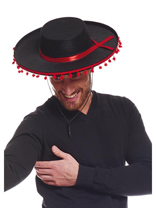 Tugra Ticaret Kırmızı Ponponlu Siyah Renk Yetişkin İspanyol Şapkası