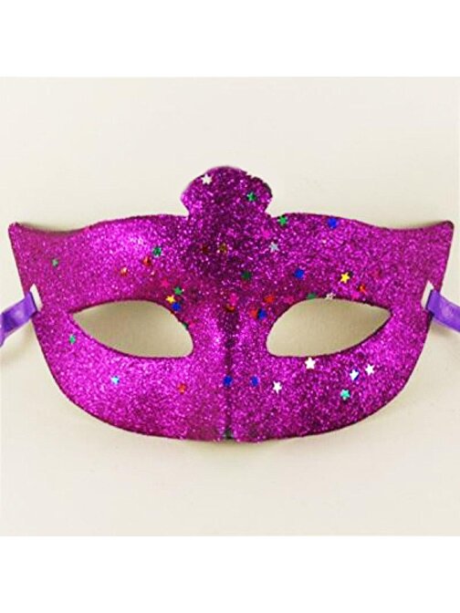 Tugra Ticaret Parti Aksesuar Mor Renk Simli Yıldızlı Kostüm Partisi Maskesi 17x10