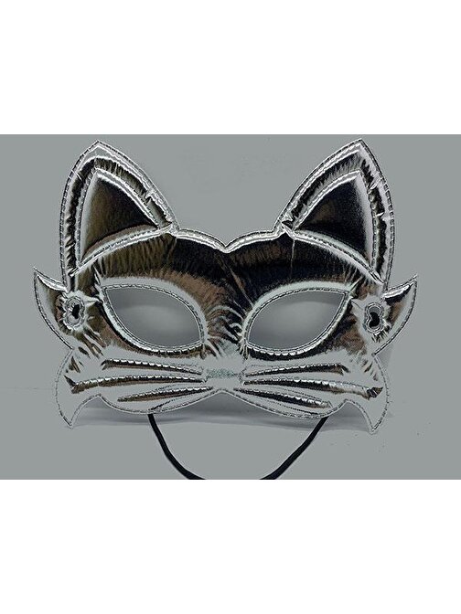 Tugra Ticaret Gümüş Renk Kumaş Malzemeden İmal Kedi Maskesi 19x15 cm