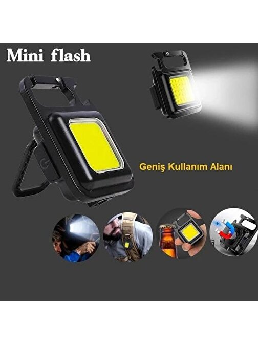 Himarry Mini 30 Ledli Mıknatıslı Anahtarlık Flash Kamp Lambası Askılı Kapak Açacaklı Şarjlı Fener