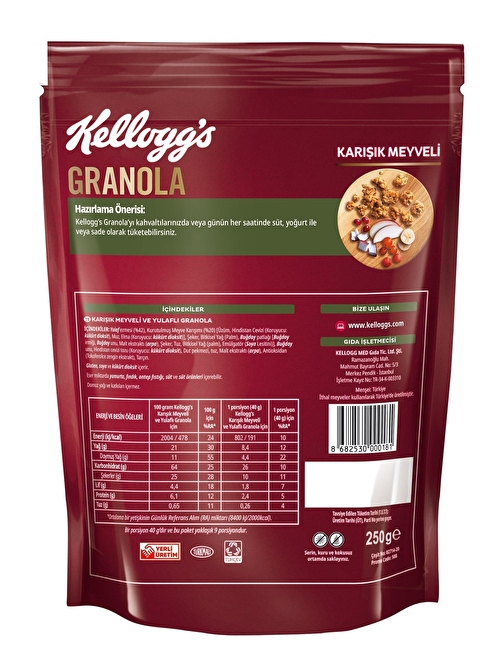 Kellogg's Karışık Meyveli Granola 340 Gr,%45 Yulaf içerir,Lif Kaynağı,%20 Kurutulmuş Meyve