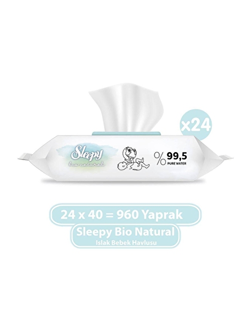 Sleepy Bio Natural Yenidoğan Islak Bebek Bakım Havlusu 24 x 40 960 Yaprak