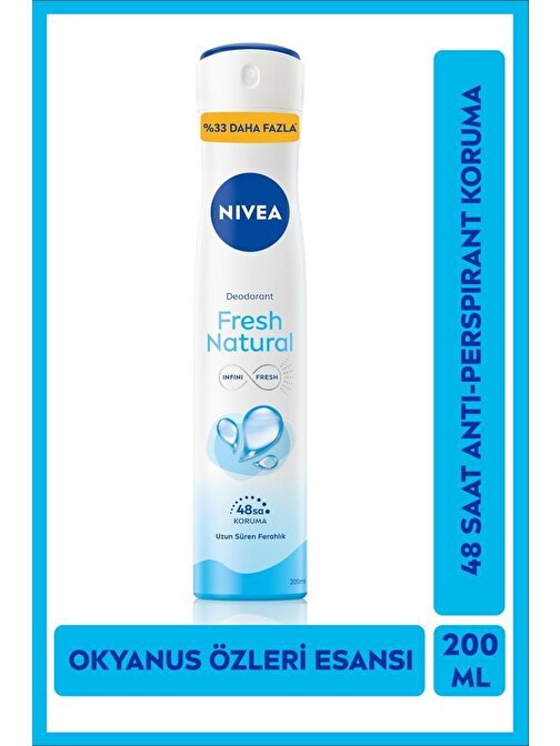 NIVEA Kadın Sprey Deodorant Fresh Natural Ter ve Ter Kokusuna Karşı 48 Saat Deodorant Koruması 200ml