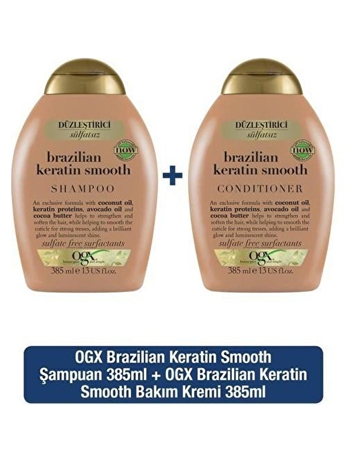 Ogx Brazilian Keratin Düzleştirici Etkili Şampuan 385 ml + Saç Kremi