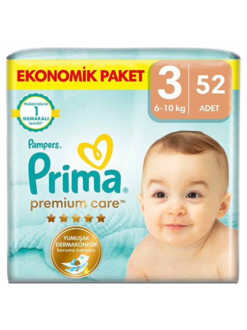 Prima Premium Care 3 Numara Jumbo Paket Bebek Bezi 52 Adet