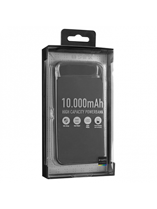 S-Link IP-G2711 10000 mAh 2xUSB 1xMicro USB 1xType-C LCD Göstergeli Kablolu Powerbank Siyah