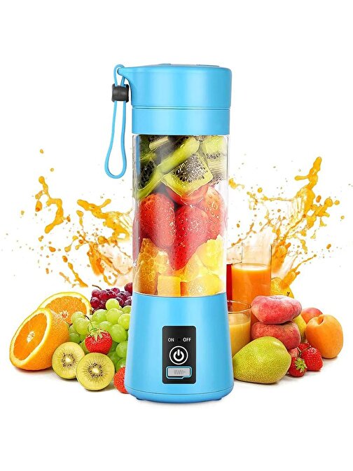 nefertiya Portatif Taşınabilir El Blender 380 Ml Usb Şarjlı Mavi