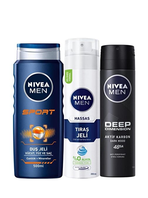 Nivea Men Sport Saç Ve Vücut Şampuanı 500 Ml Hassas Tıraş Jeli 200 Ml Deodorant Sprey 150 Ml