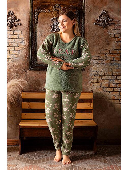 Nisanca Büyük Beden Peluş Polar Pijama Takımı- Kışlık Büyük Beden Kadın Pijama