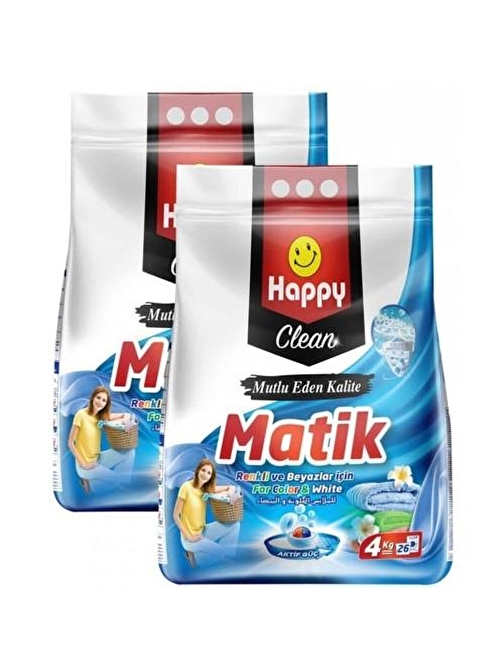 Happy Clean Toz Çamaşır Deterjanı Renkli ve Beyazlar 4 kg x 2 Adet