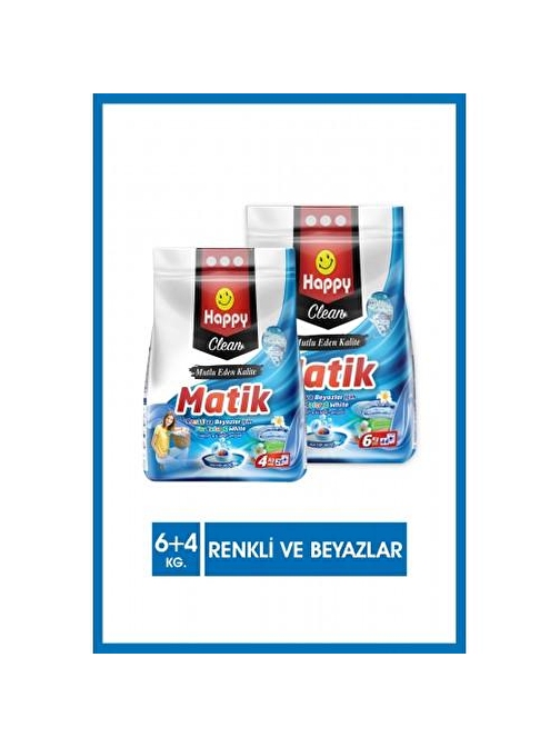 Happy Clean Toz Çamaşır Deterjanı Renkli ve Beyazlar için 6 kg + 4 kg