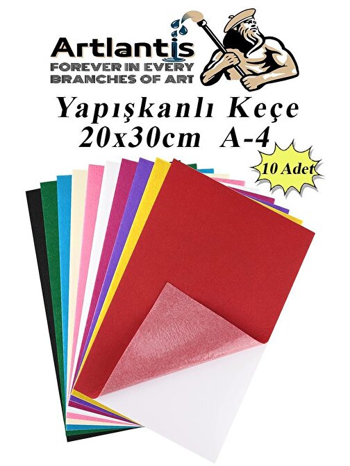 Yapışkanlı Keçe 10 Renk A4 20x30 cm 1 Paket Keçe Yapışkanlı 10 lu Okul Kreş Okul Öncesi Etkinlik Hobi