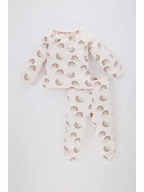 Kız Bebek Gökkuşağı Baskılı Uzun Kollu Pijama Takımı B7746A524SP