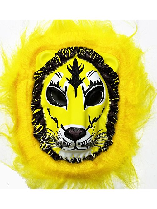 Tugra Ticaret Aslan Maskesi - Kaplan Maskesi Yetişkin Çocuk Uyumlu Sarı Yeleli Model 9