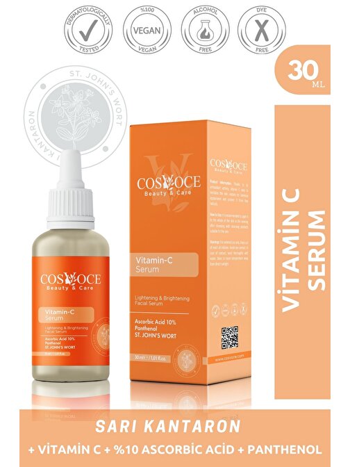 COSVOCE Vitamin C Aydınlatıcı Cilt Bakım Serumu 30 Ml ( Ascorbic Asid %10 + Panthenol )