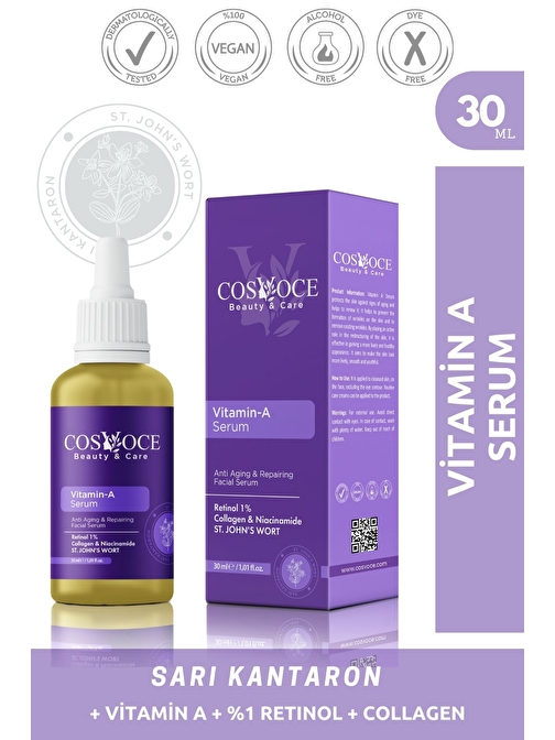 COSVOCE Vitamin A Yaşlanma Karşıtı Cilt Bakım Serumu 30 ml Retinol%1 Collagen Niacinamide)