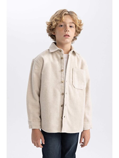 Erkek Çocuk Oversize Fit Yün Görünümlü Uzun Kollu Gömlek B7962A823WN