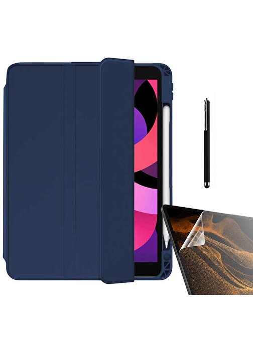 Smcase Apple iPad Air 10.9 2020 4.Nesil Kılıf Standlı Kalem Bölmeli Arkası Şeffaf nt22  Nano  Kalem