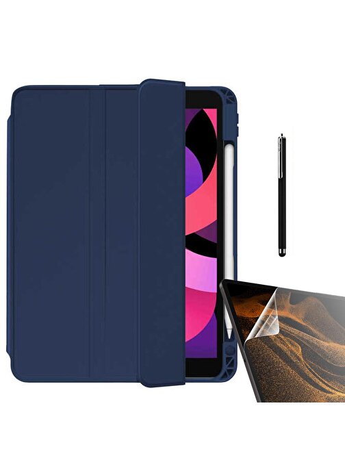Smcase Apple iPad Air 10.9 2022 5.Nesil Kılıf Standlı Kalem Bölmeli Arkası Şeffaf nt22  Nano  Kalem