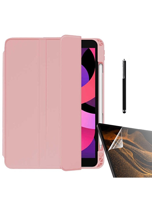 Smcase Apple iPad Air 10.9 2022 5.Nesil Kılıf Standlı Kalem Bölmeli Arkası Şeffaf nt22  Nano  Kalem