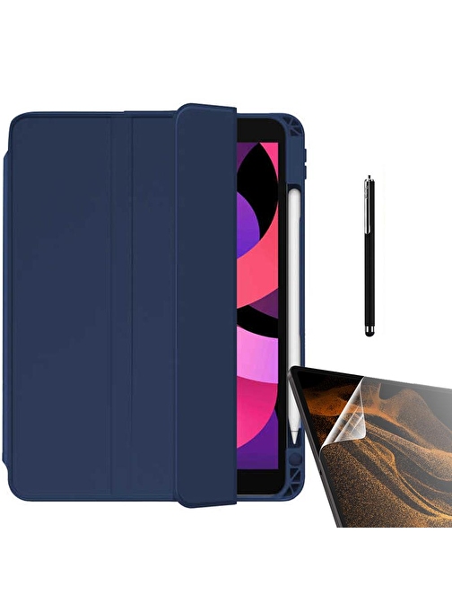 Smcase Apple iPad Pro 12.9 2020 4.Nesil Kılıf Standlı Kalem Bölmeli Arkası Şeffaf nt22  Nano  Kalem