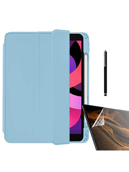 Smcase Apple iPad Pro 12.9 2020 4.Nesil Kılıf Standlı Kalem Bölmeli Arkası Şeffaf nt22  Nano  Kalem
