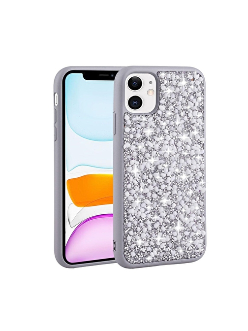 SMCASE Apple iPhone 11 Kılıf Linea Stil Kapak Diamond Parlak Taşlı Silikon