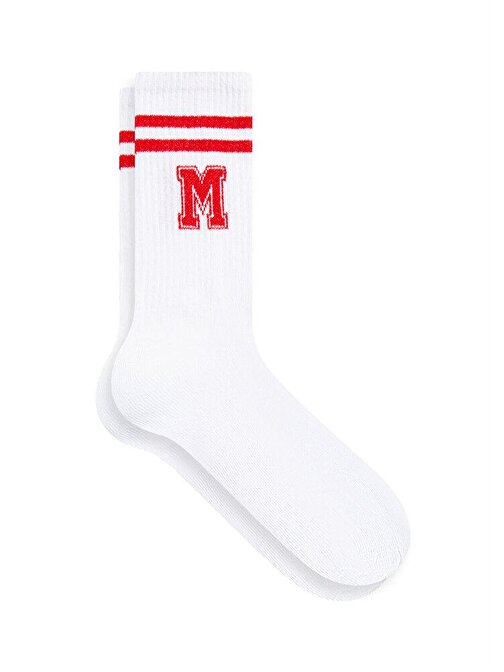 Mavi - M Logo Baskılı Beyaz Soket Çorap 1911870-85310