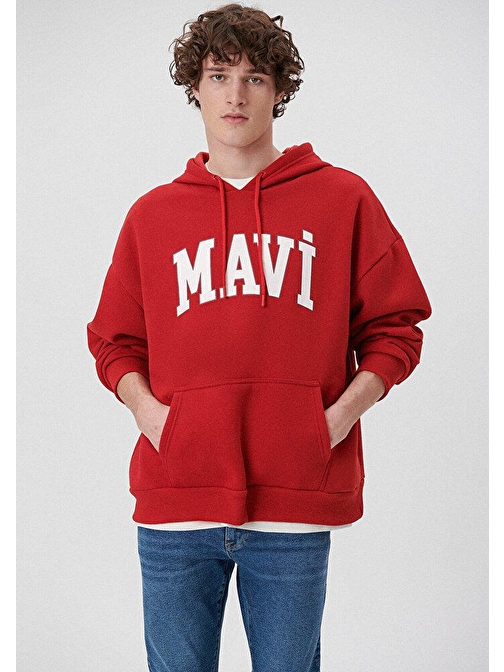 Mavi - Mavi Logo Baskılı Kapüşonlu Kırmızı Sweatshirt 067149-86417