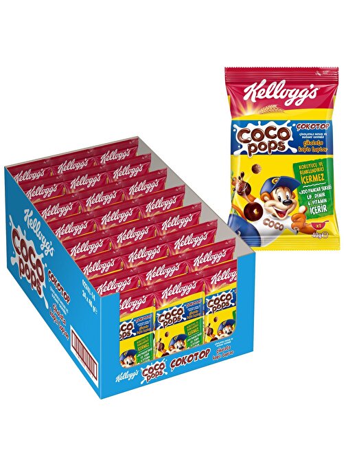 Kellogg's Coco Pops Çokotop 40 Gr x24 Adet,Lif,Demir ve 6Vitamin Kaynağı,%100 Pancar Şekeri,%40 Kakao