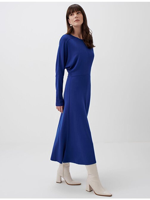 Kobalt Uzun Kollu Şık Basic Midi Elbise