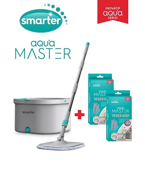 Smarter Aqua Master Temizlik Seti + 2 Adet Yedek Mop Temiz & Kirli Suyu Ayırma Özelliği Otomatik Temizlik Seti Mop Paspas