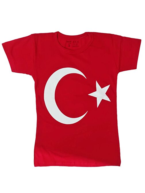 Türk Bayraklı Tişört Pamuklu Kırmızı Çocuk T-shirt- 12 yaş
