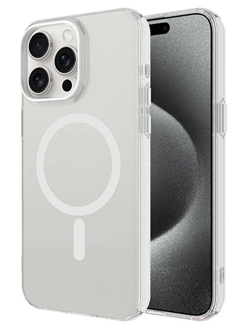 Musal Apple iPhone 15 Pro Kılıf Magsafe Şarj Özellikli Buzlu Transparan C-Pro Sert Kapak