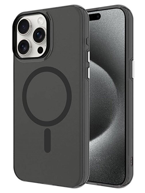 Musal iPhone 15 Pro Max Kılıf Magsafe Şarj Özellikli Buzlu Transparan C-Pro Sert Kapak