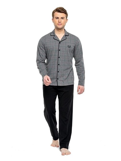 Mod Collection Pamuk Boydan Düğmeli Yakalı Erkek Pijama Takım