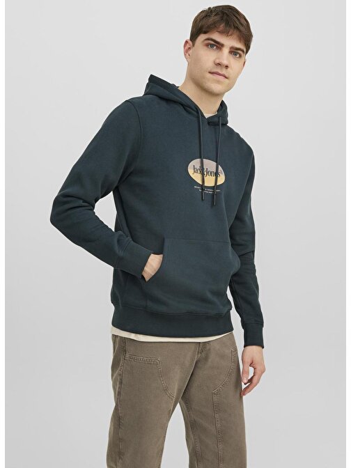 Jack & Jones Kapüşon Yaka Koyu Yeşil Erkek Sweatshırt 12242197_JORDALSTON BRANDING SWEAT