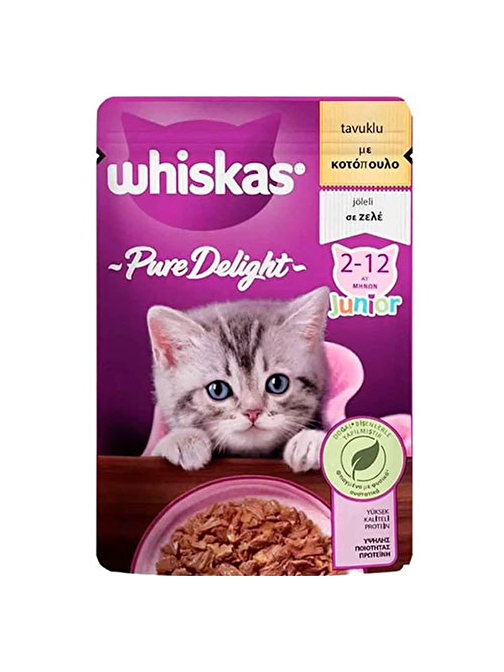 Whiskas Pouch Pure Delight Jöle İçinde Tavuklu Yavru Kedi Konservesi 12 Adet 85 Gr