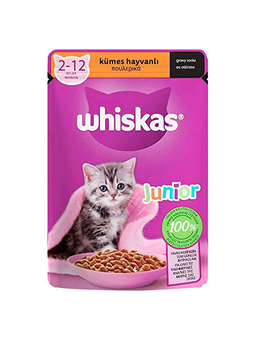 Whiskas Pouch Sos İçinde Kümes Hayvanlı Yavru Kedi Konservesi 12 Adet 85 Gr