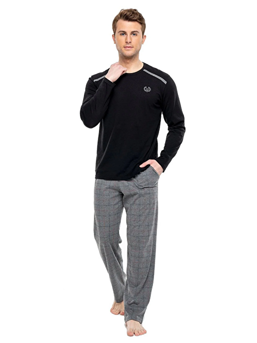 Mod Collection Pamuklu Sıfır Yaka Kareli Erkek Pijama Takım